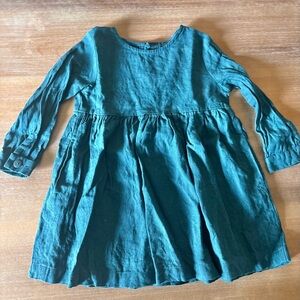 OffOn Clothing Toddler Girls Mid-Weight Linen Long Sleeve Dress Dark Teal, Sz 4